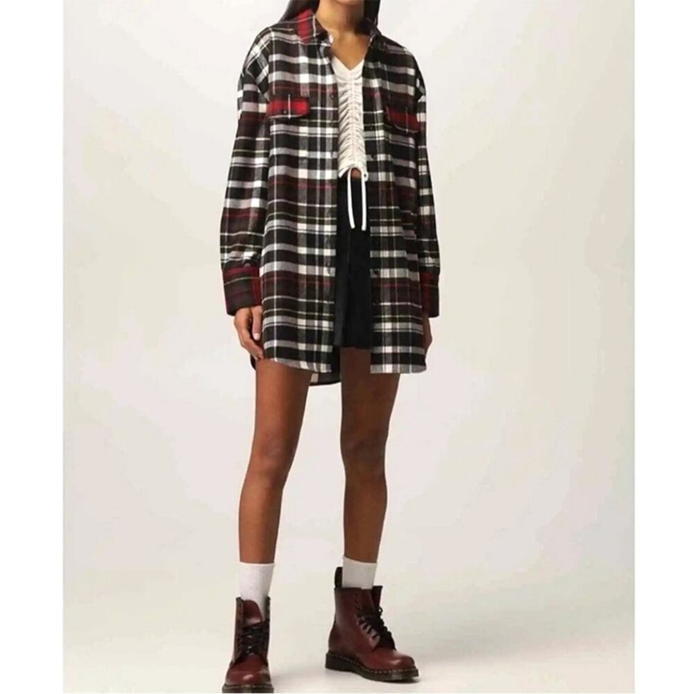 ALICE + OLIVIA Dimitra Plaid Shacket Shirt Dress‎ Sz XS